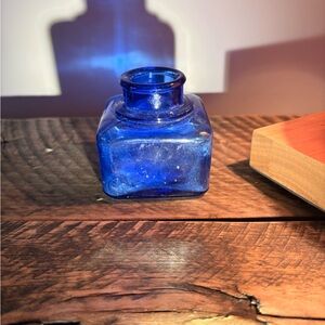Vintage cobalt blue Glass ink vial